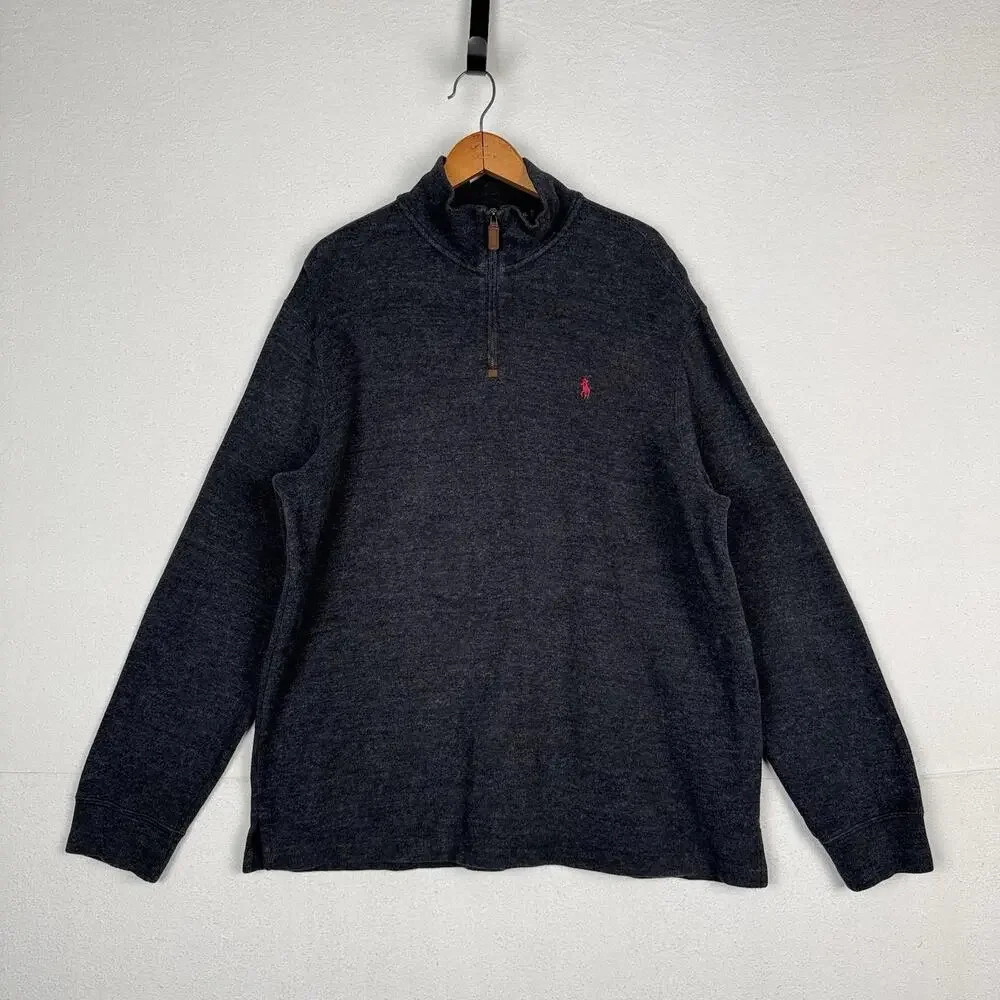 Polo Ralph Lauren Sweater 1/4 Zip Mens XL XLarge‎ Gray Pullover Soft Touch
